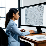 A focused professional AI artist, a woman in a modest business casual outfit, sitting at a clean, modern desk in a well-lit studio. She is actively using a sleek computer with multiple monitors displaying intricate AI art generation interfaces. Her hands are precisely navigating a digital drawing tablet, demonstrating deep concentration on prompt engineering. The studio is adorned with tastefully framed AI-generated artworks and subtle high-tech equipment, embodying a creative and innovative atmosphere. fully clothed, appropriate attire, safe for work, professional, perfect anatomy, correct proportions, natural pose, well-formed hands, proper finger count, natural body proportions, high-quality, professional photography.