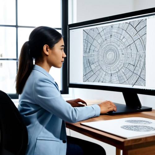 A focused professional AI artist, a woman in a modest business casual outfit, sitting at a clean, modern desk in a well-lit studio. She is actively using a sleek computer with multiple monitors displaying intricate AI art generation interfaces. Her hands are precisely navigating a digital drawing tablet, demonstrating deep concentration on prompt engineering. The studio is adorned with tastefully framed AI-generated artworks and subtle high-tech equipment, embodying a creative and innovative atmosphere. fully clothed, appropriate attire, safe for work, professional, perfect anatomy, correct proportions, natural pose, well-formed hands, proper finger count, natural body proportions, high-quality, professional photography.